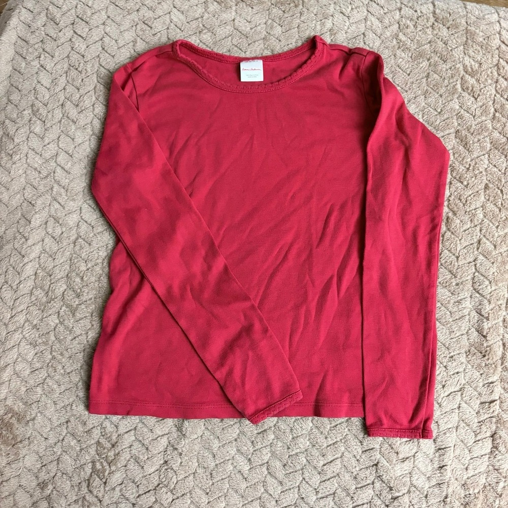 Hanna Andersson‎ Long Sleeve Ribbed T Shirt 10 140cm Red Long Sleeve Holiday